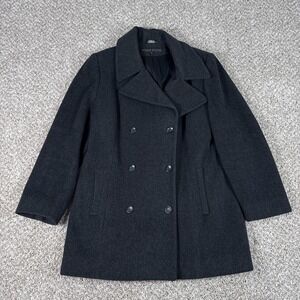 Anne Klein Coat Womens 10 Charcoal Double Breasted Wool Peacoat Lined Classic‎